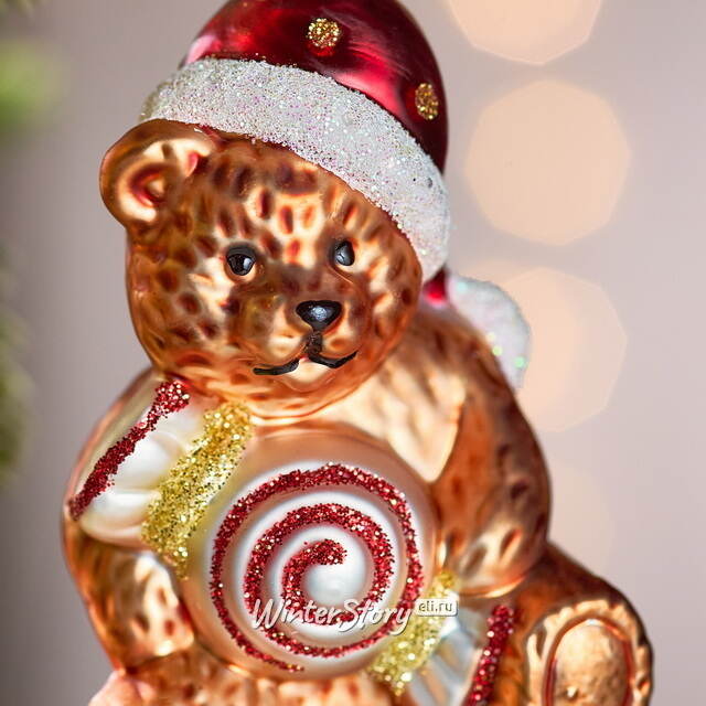 Елочная игрушка Медведь Джонни с карамелькой 8 см, стекло Winter Deco