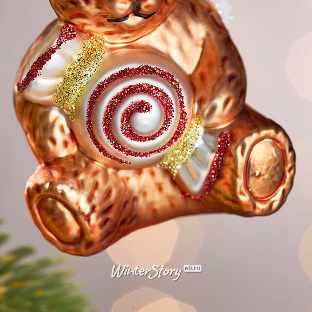 Елочная игрушка Медведь Джонни с карамелькой 8 см, стекло Winter Deco