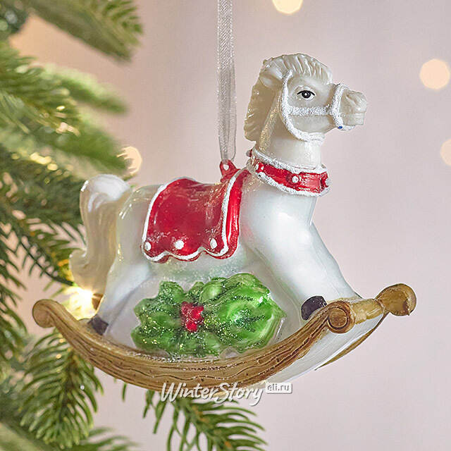 Елочная игрушка Лошадка-Качалка Palmi 12 см белая, стекло Winter Deco