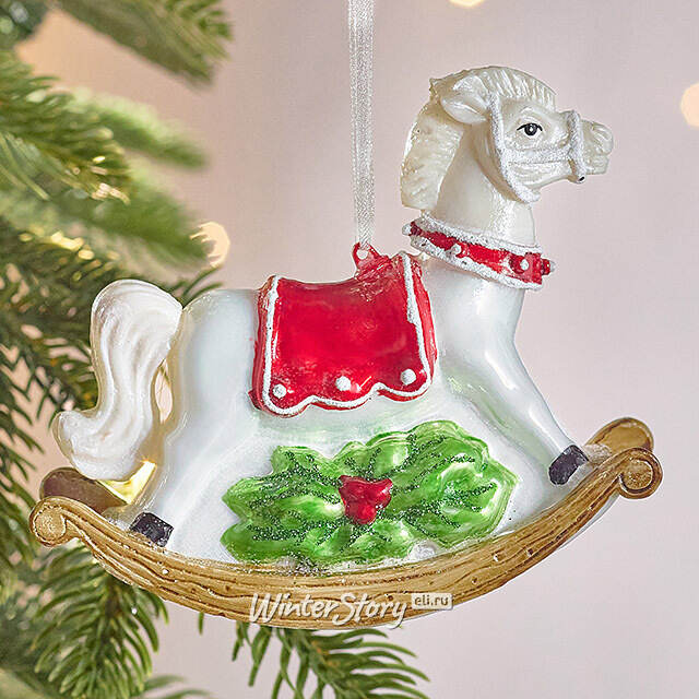Елочная игрушка Лошадка-Качалка Palmi 12 см белая, стекло Winter Deco