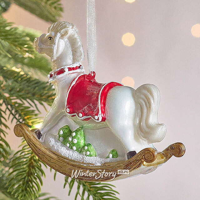 Елочная игрушка Лошадка-Качалка Palmi 12 см белая, стекло Winter Deco
