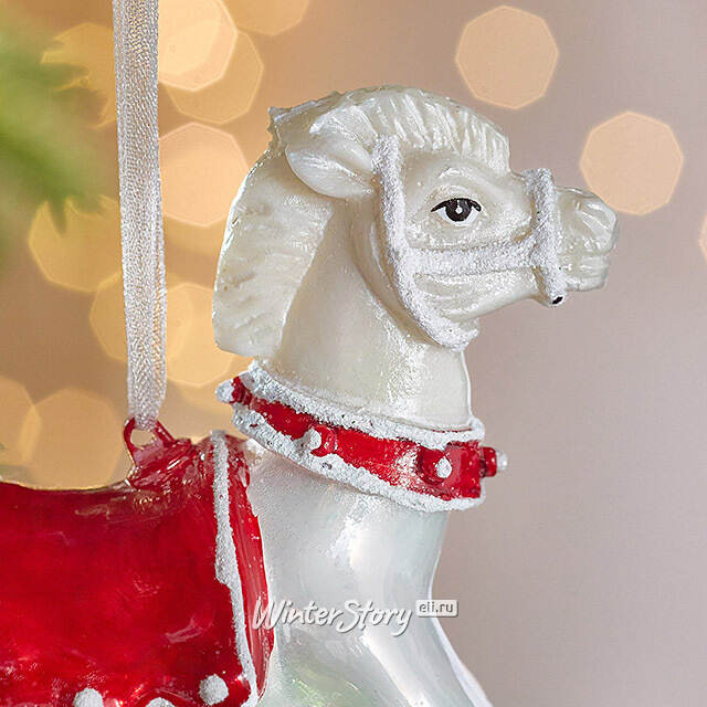 Елочная игрушка Лошадка-Качалка Palmi 12 см белая, стекло Winter Deco