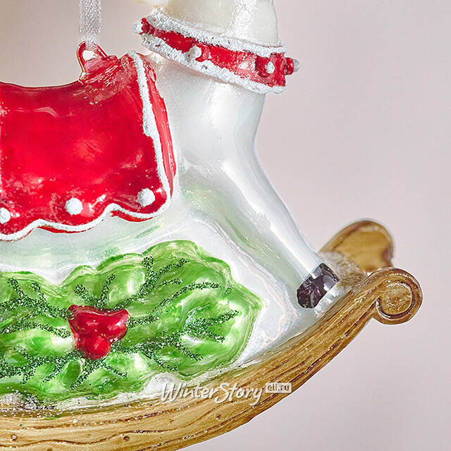 Елочная игрушка Лошадка-Качалка Palmi 12 см белая, стекло Winter Deco