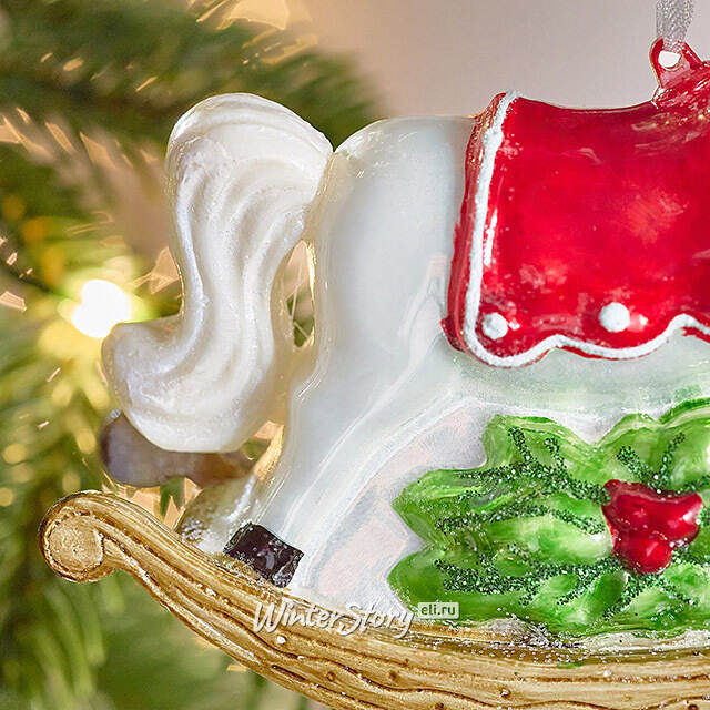 Елочная игрушка Лошадка-Качалка Palmi 12 см белая, стекло Winter Deco