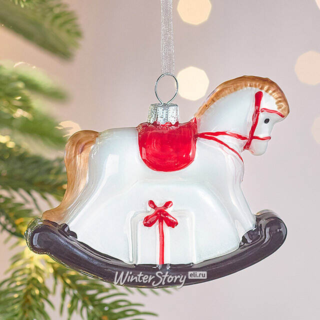 Елочная игрушка Лошадка-Качалка с подарком 10 см, стекло Winter Deco