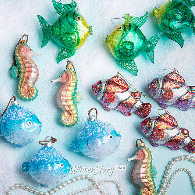 Елочные игрушки Рыбки - Морской Бриз 12 см, 12 шт, стекло  Winter Deco