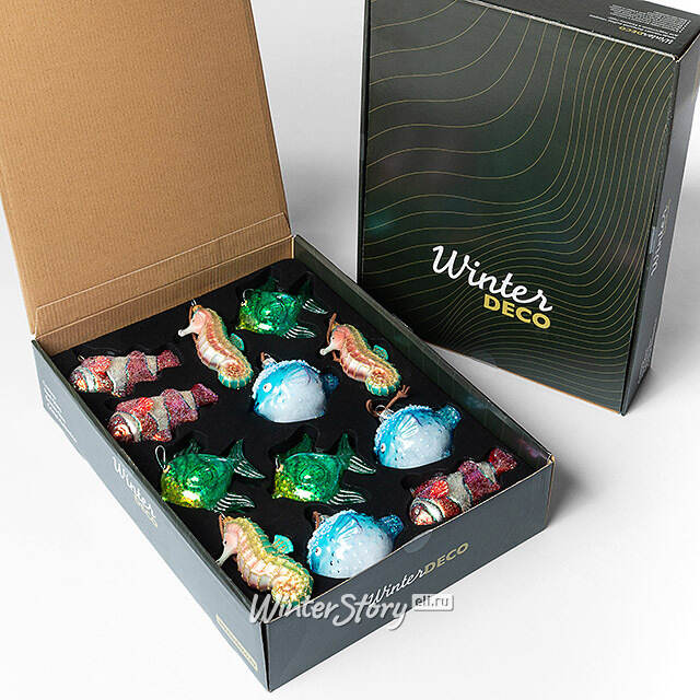 Елочные игрушки Рыбки - Морской Бриз 12 см, 12 шт, стекло  Winter Deco