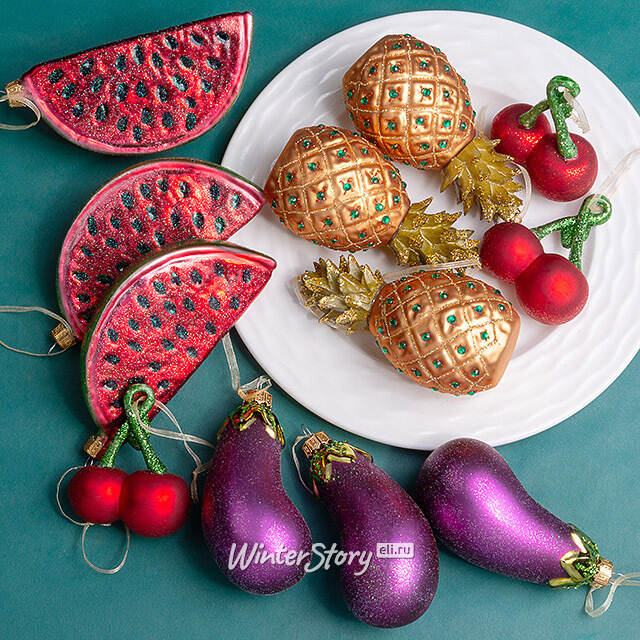 Елочные игрушки Овощи и Фрукты - Autumn Gift 10 см, 12 шт, стекло купить в интернет-магазине Winter Story eli.ru, 5030171-набор