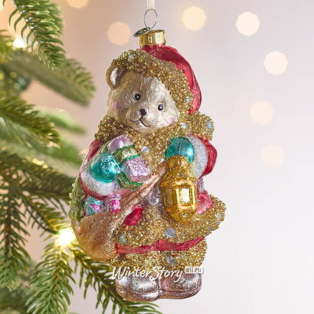 Елочная игрушка Мишка Байли с фонариком 14 см в подарочной коробке, стекло Winter Deco