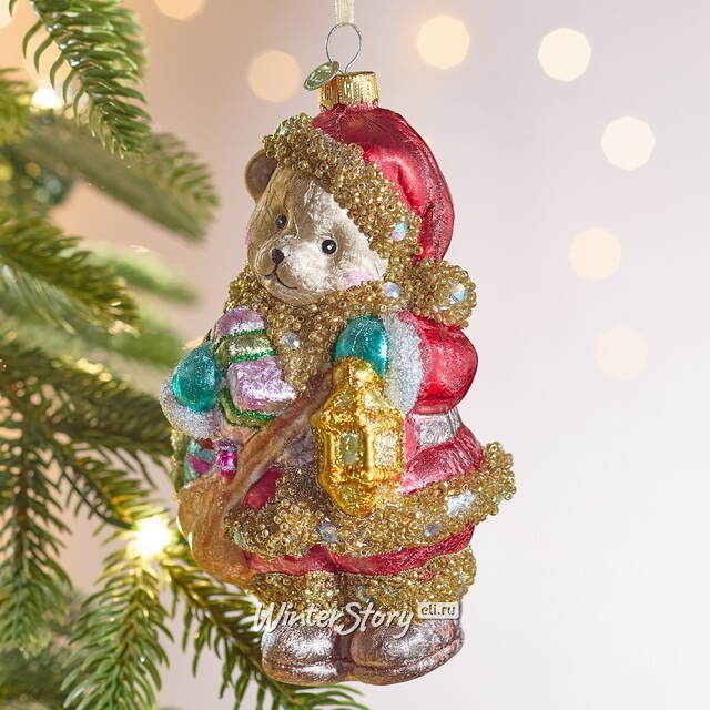 Елочная игрушка Мишка Байли с фонариком 14 см в подарочной коробке, стекло Winter Deco