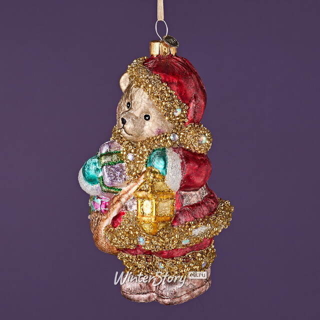 Елочная игрушка Мишка Байли с фонариком 14 см в подарочной коробке, стекло Winter Deco