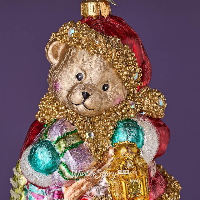 Елочная игрушка Мишка Байли с фонариком 14 см в подарочной коробке, стекло Winter Deco
