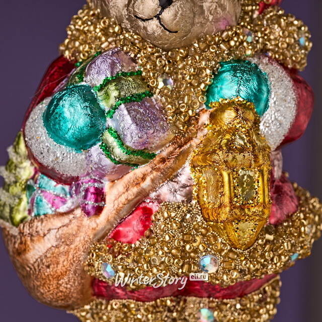 Елочная игрушка Мишка Байли с фонариком 14 см в подарочной коробке, стекло Winter Deco