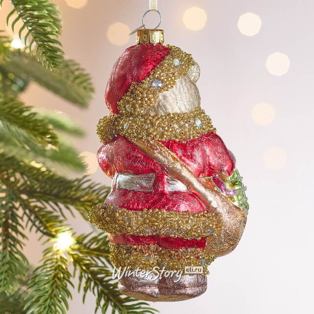 Елочная игрушка Мишка Байли с фонариком 14 см в подарочной коробке, стекло Winter Deco