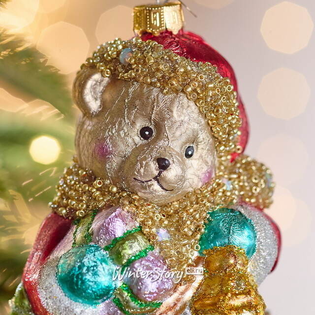 Елочная игрушка Мишка Байли с фонариком 14 см в подарочной коробке, стекло Winter Deco