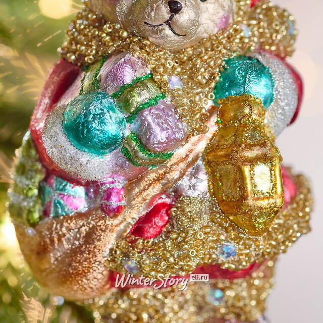 Елочная игрушка Мишка Байли с фонариком 14 см в подарочной коробке, стекло Winter Deco