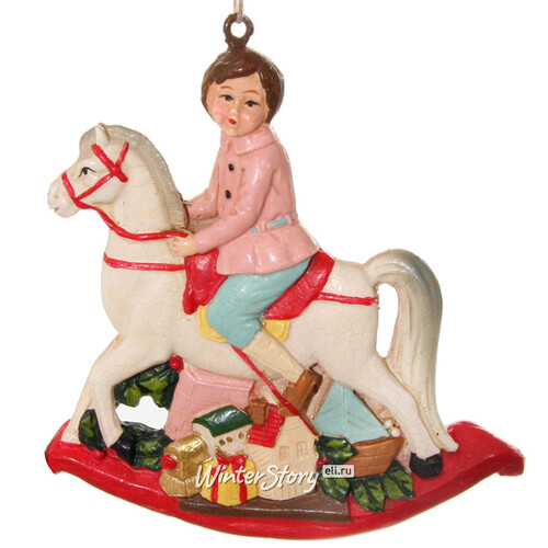 Елочная игрушка Девочка Лили на лошадке-качалке 9 см, подвеска ShiShi