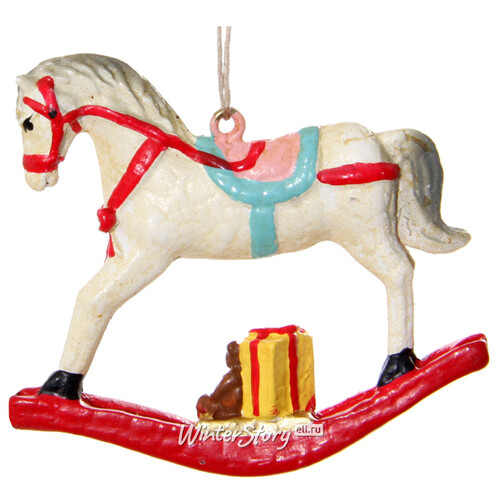 Елочная игрушка Лошадка Качалка с розовым седлом 7 см, подвеска ShiShi