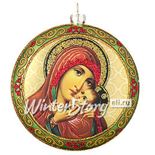 Елочное украшение Медальон Образ Божией Матери 10 см золотой ободок, стекло, подвеска Holiday Classics