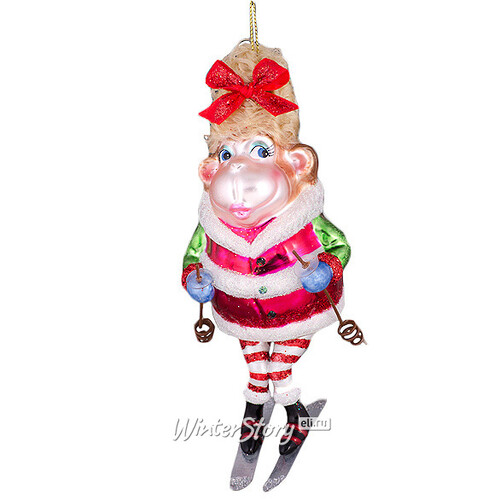 Елочная игрушка Обезьяна-Лыжница в Красном Костюме 16*9*6 см, стекло, подвеска Holiday Classics