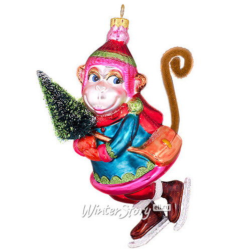 Елочная игрушка "Обезьянка-фигуристка с елочкой", 9*6*16 см, стекло, подвеска Holiday Classics