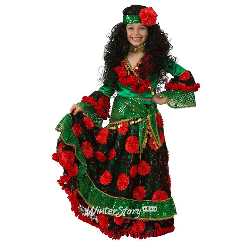 Карнавальный костюм Цыганка-гадалка зеленый, рост 140 см Батик