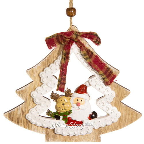 Деревянная елочная игрушка Елочка Сканди - Санта с Оленем 12 см, подвеска Hogewoning