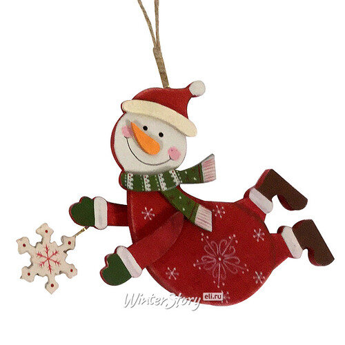 Деревянная елочная игрушка Снеговик со Снежинкой 16 см, подвеска Hogewoning