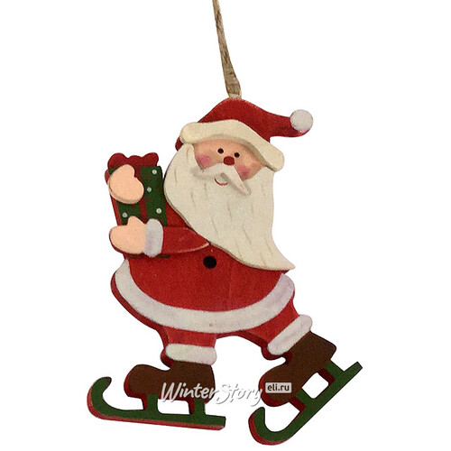 Деревянная елочная игрушка Санта на Коньках 16 см, подвеска Hogewoning