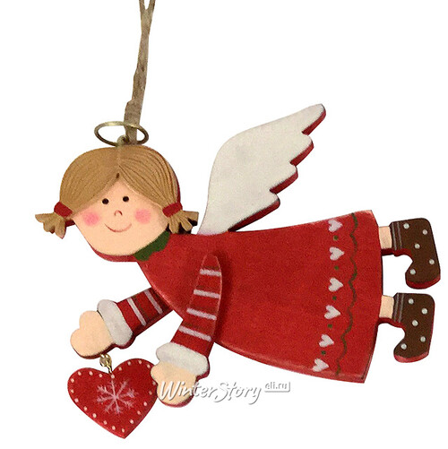 Деревянная елочная игрушка Ангел с Сердцем 16 см, подвеска Hogewoning