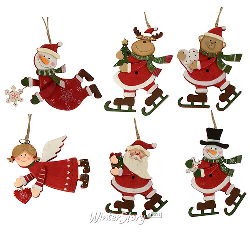 Деревянная елочная игрушка Санта на Коньках 16 см, подвеска Hogewoning
