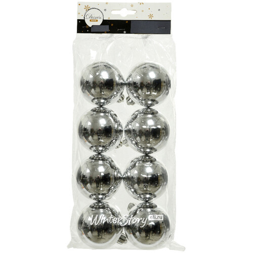 Набор пластиковых шаров Серебряный 6 см, 8 шт Kaemingk