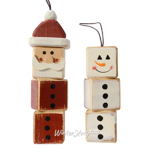 Набор деревянных елочных игрушек Санта и Снеговик Олли 12-15 см, 2 шт, подвеска Kaemingk