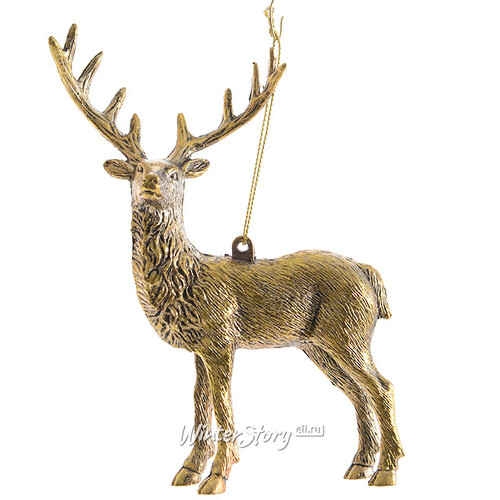 Елочная игрушка Олень с Ветвистыми Рогами 14 см состаренное золото, подвеска Kaemingk