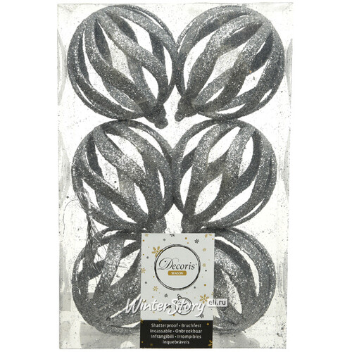 Набор пластиковых шаров Silver Glossy 8 см, 6 шт Kaemingk