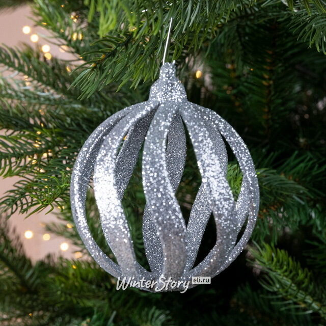 Набор пластиковых шаров Silver Glossy 8 см, 6 шт Kaemingk