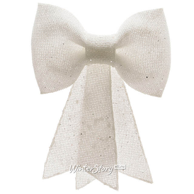 Бант на елку пластиковый с блестками 27*21 см белый Kaemingk