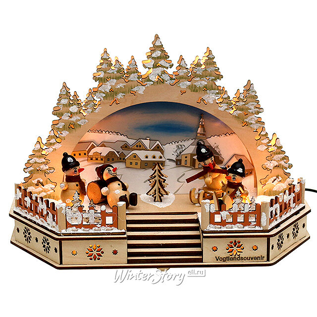 Светильник-горка с мостом Снеговички на каникулах 30*20 см, адаптер Sigro (Сигро)