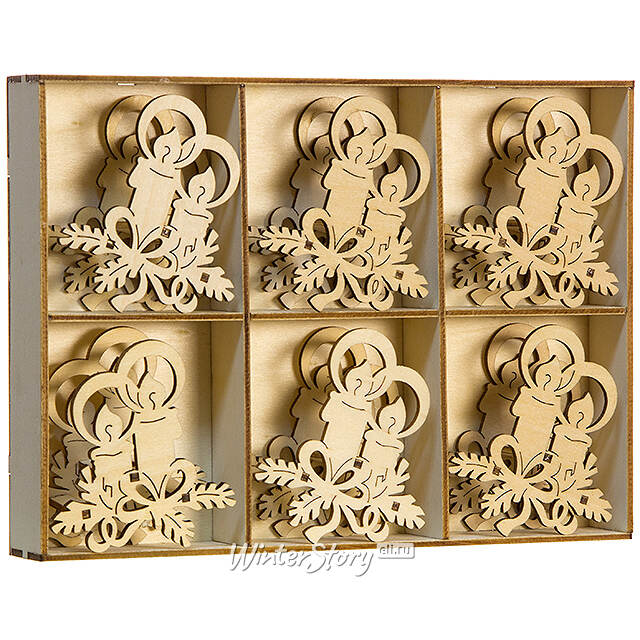 Украшение для рождественской горки Свечи 8 см 6 шт, дерево Sigro