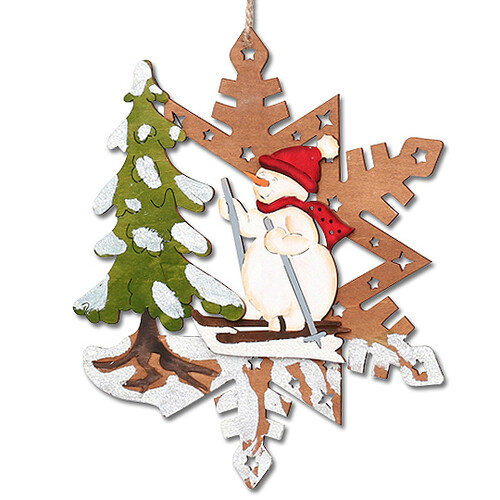Деревянная елочная игрушка Снежинка - Сказочная история со Снеговиком, 24 см Sigro