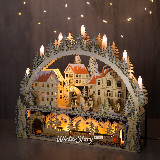 Светильник-горка с мостом Рождественский Город 45*39 см, батарейка/адаптер Sigro