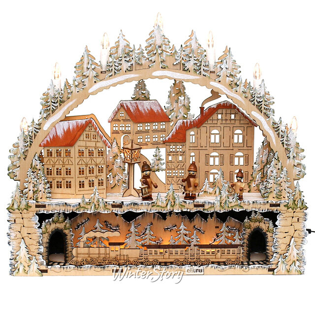 Светильник-горка с мостом Рождественский Город 45*39 см, батарейка/адаптер Sigro