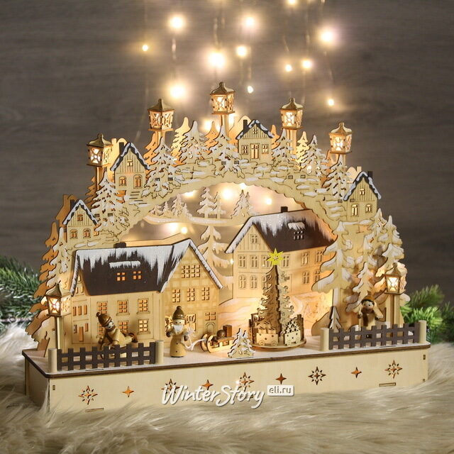 Рождественская горка Снежный Городок 45*35 см с движением, батарейка/адаптер, уцененный Sigro