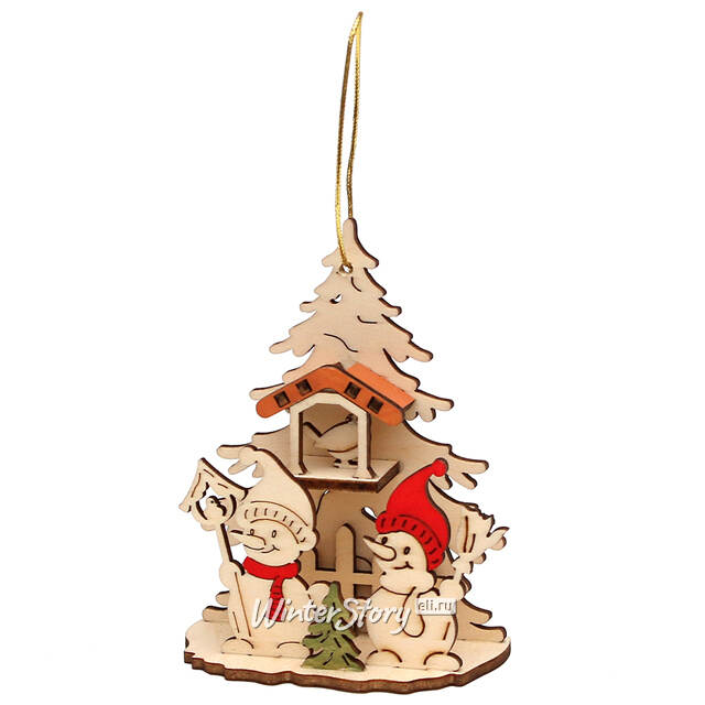 Деревянная елочная игрушка Снеговички 11 см Sigro