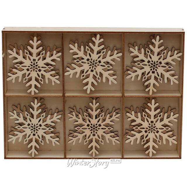 Украшение для рождественской горки Снежинки 8 см 6 шт, дерево Sigro