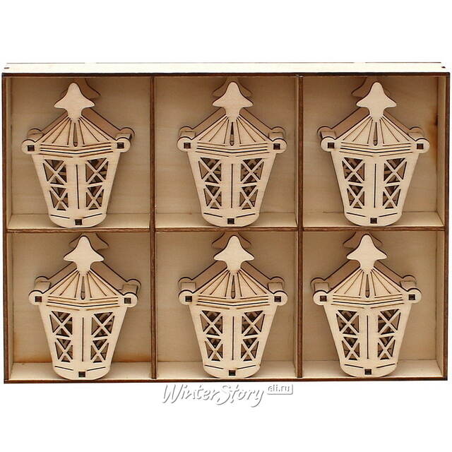 Украшение для рождественской горки Фонарик 8 см, 6 шт, дерево Sigro