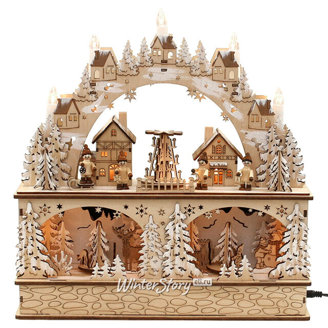 Музыкальный светильник горка с движением Рождество в Ротенбурге 38*36 см, батарейки/адаптер Sigro