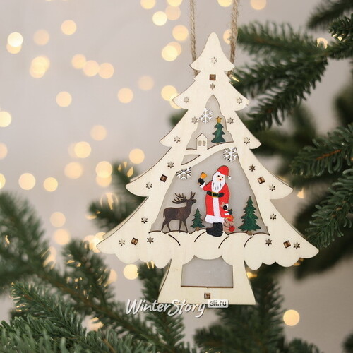 Светящееся новогоднее украшение Елочка - Санта на прогулке 15 см, подвеска Sigro