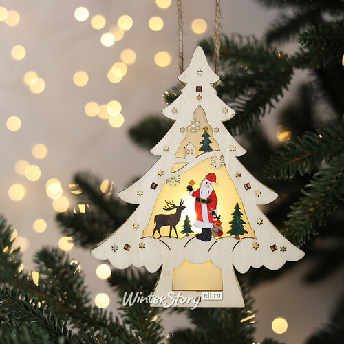 Светящееся новогоднее украшение Елочка - Санта на прогулке 15 см, подвеска Sigro