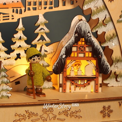 Рождественская горка Альпийские Приключения 34*30 см, таймер, семисвечник, батарейка/адаптер Sigro